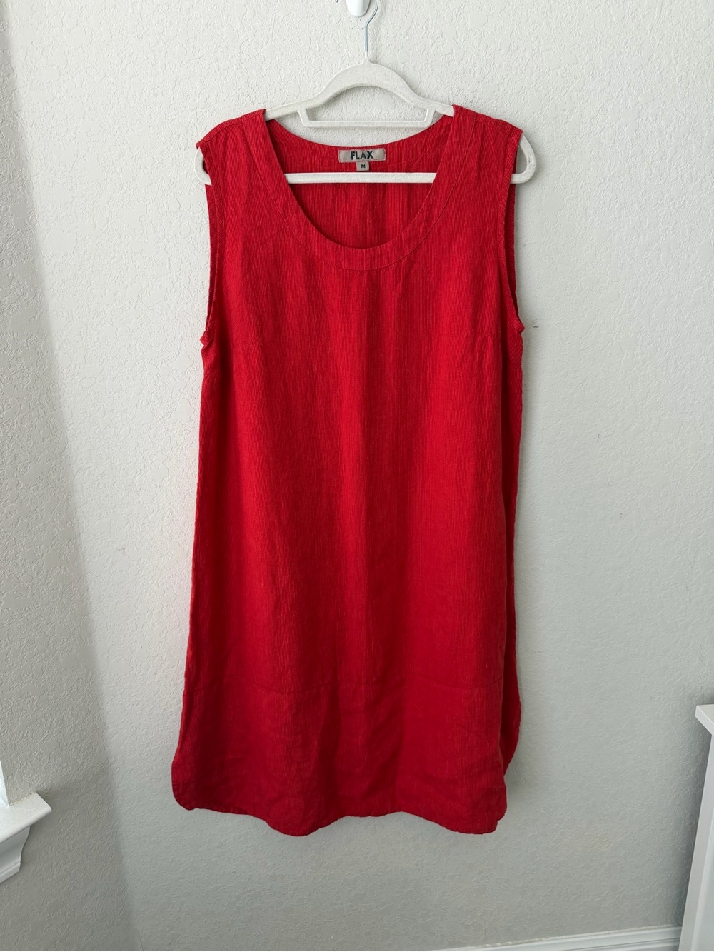 Flax Linen Scoop-Neck orange/red Shift Dress Size Medium